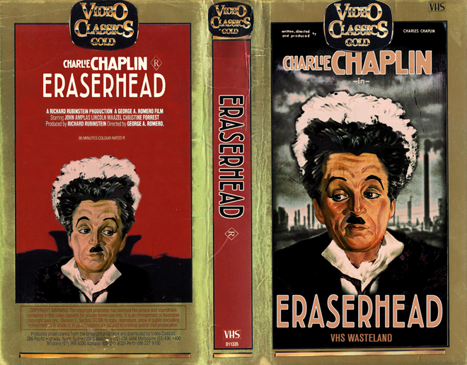 ERASERHEAD CHARLIE CHAPLIN CUSTOM VHS COVER, MODERN VHS COVER, CUSTOM VHS COVER, VHS COVER, VHS COVERS